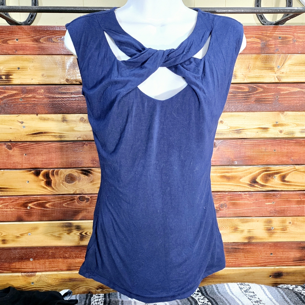 INC International Concepts Navy Twist Keyhole Cutout Tank Top Lined Medium M